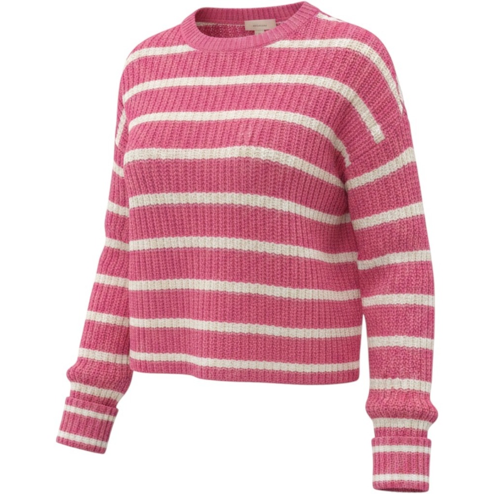 St Johns Bay Womens Pink White‎ Striped Shaker Knit Sweater Sm Crew Neck Cotton